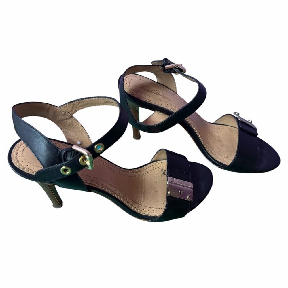 Brooks Brothers Black Leather Ankle Strap Heels Classic Elegant Sandals View 3